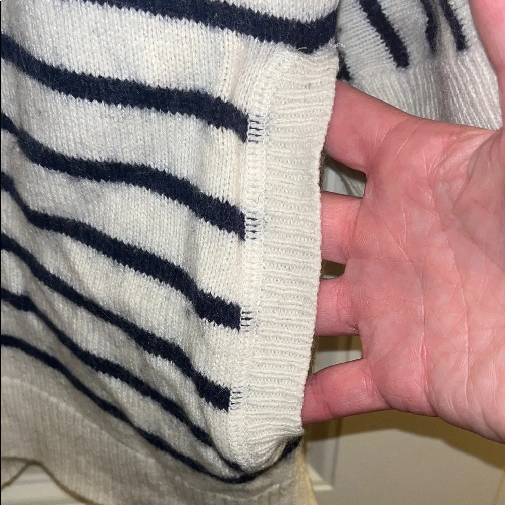 LOFT Cream and Navy Striped Crew Neck Sweater - Picture 4 of 8